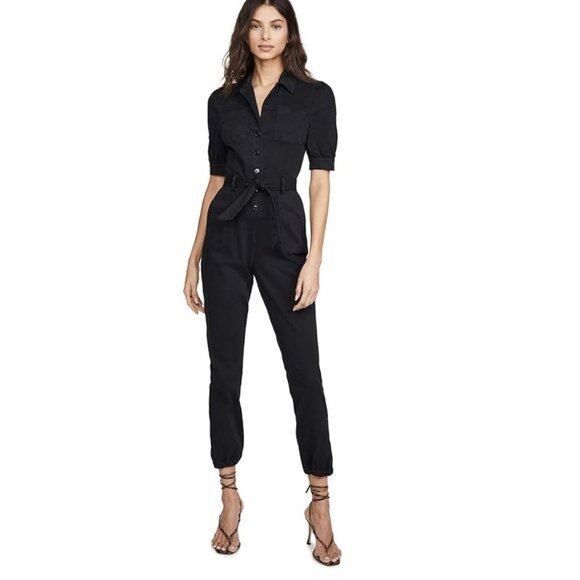 PAIGE Mayslie Jumpsuit Washed Black Utility Cargo Size 6 - Picture 2 of 5
